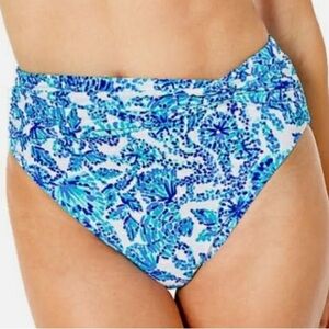 New Lilly Pulitzer Yarrow High-Waisted Swim Bottom Turquoise Oasis Shell Me You